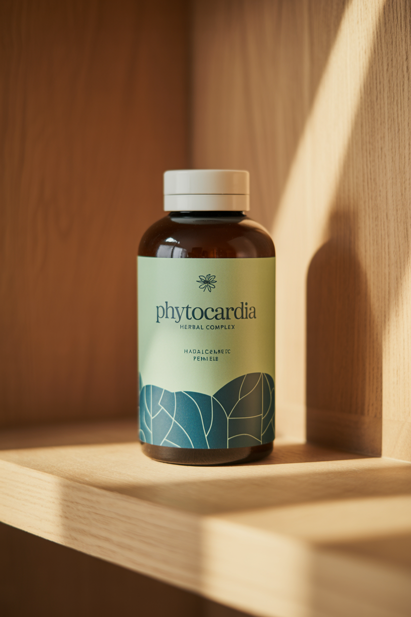 PhytoCardia herbal complex bottle with green and blue branding